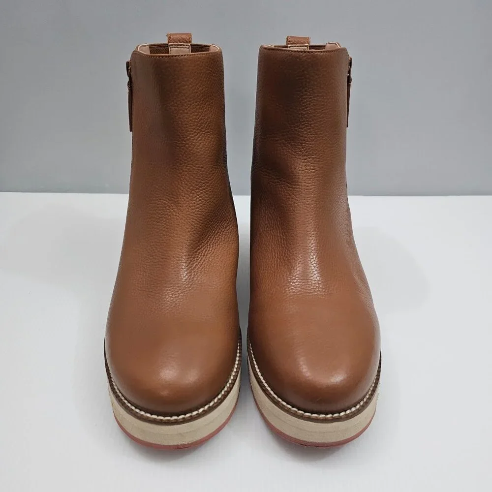 Cole Haan Zerogrand City Ankle Boot Womens 11 Tan Leather Waterproof Wedge